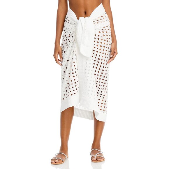 Solid & Striped Eyelet Pareo Swim Cover Up Wrap Womens OS One Size Cotton White - Picture 1 of 11